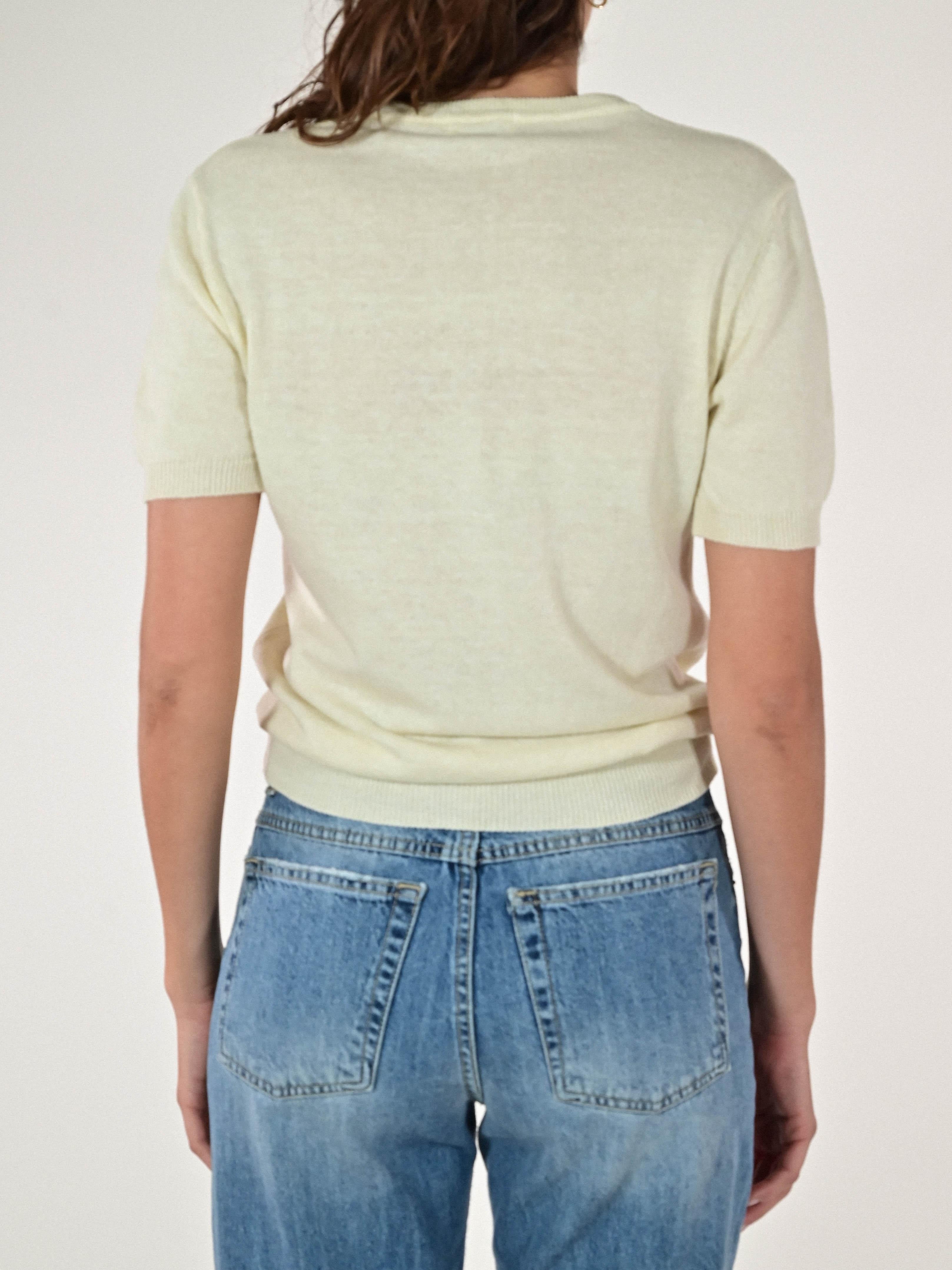 Maglia girocollo rasata a maniche corte panna E-2522519 PANNA LALTRA|STORIA 
