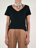 T-shirt scollo a V cotone-lino nero