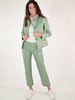 Pantalone slim in gabardine cotone verde salvia