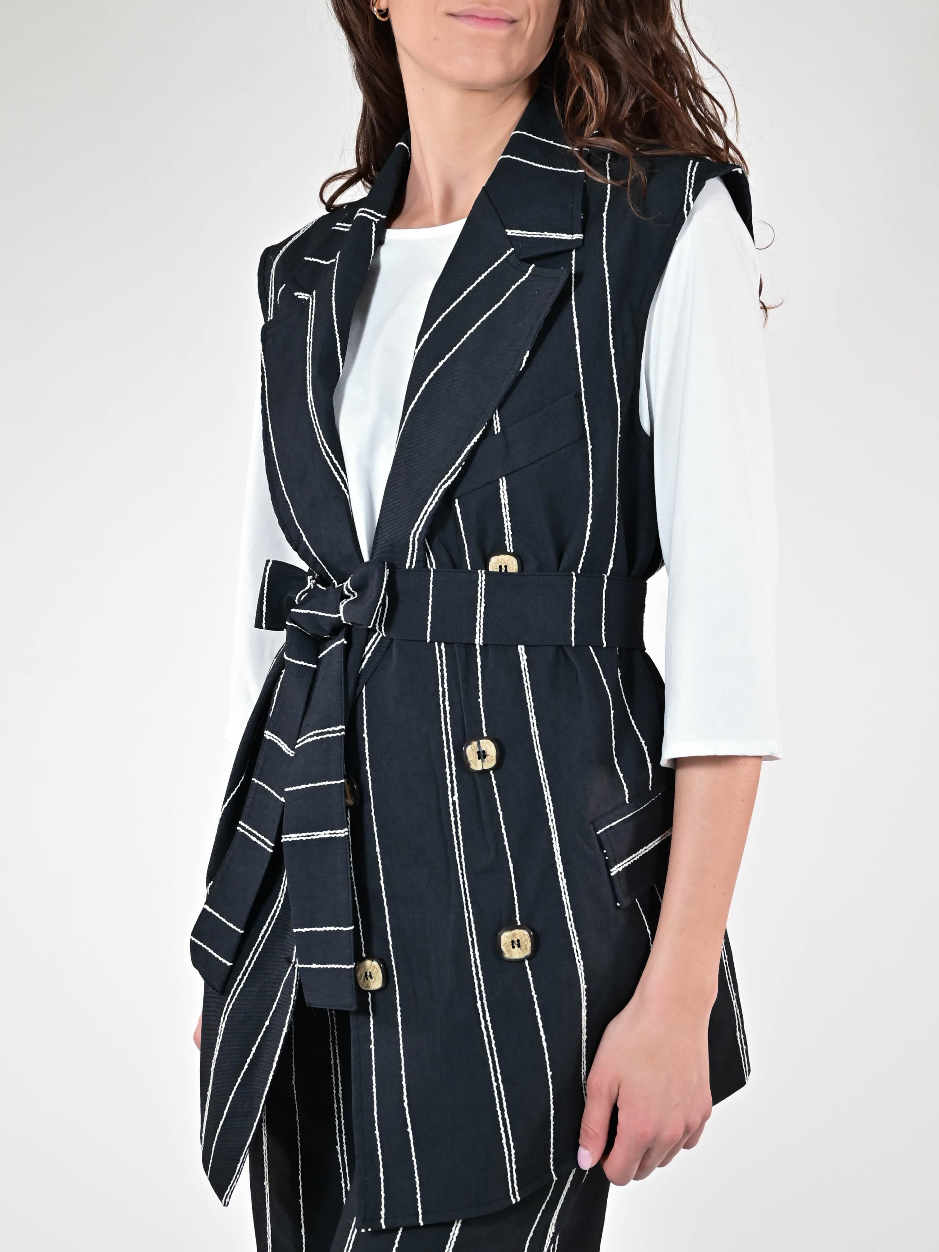 Gilet gessato cotone nero G1091152 NERO LALTRA|STORIA 