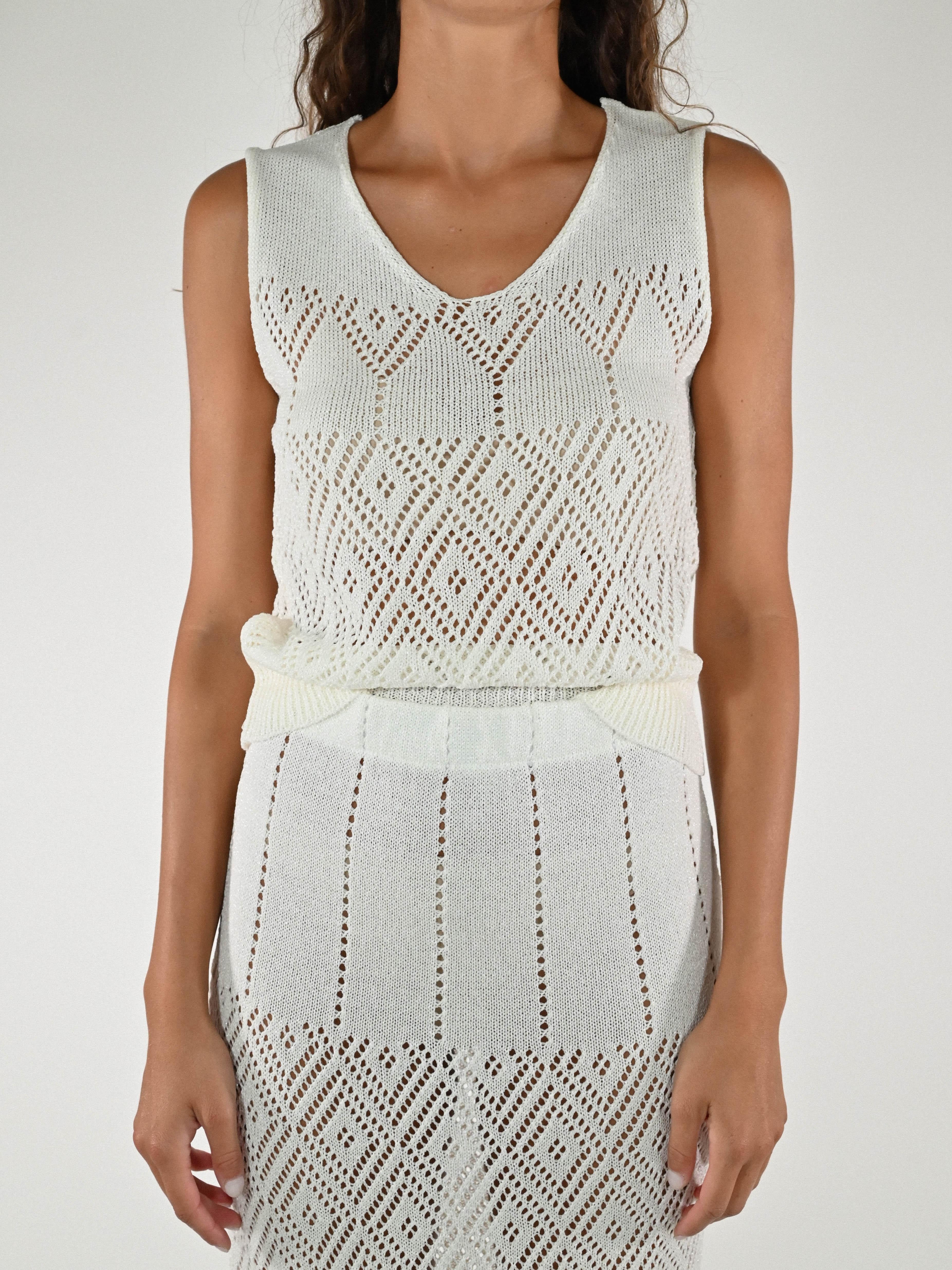 Canotta crochet lurex viscosa bianca TP6821-T183-BAS15 BIANCO LALTRA|STORIA 