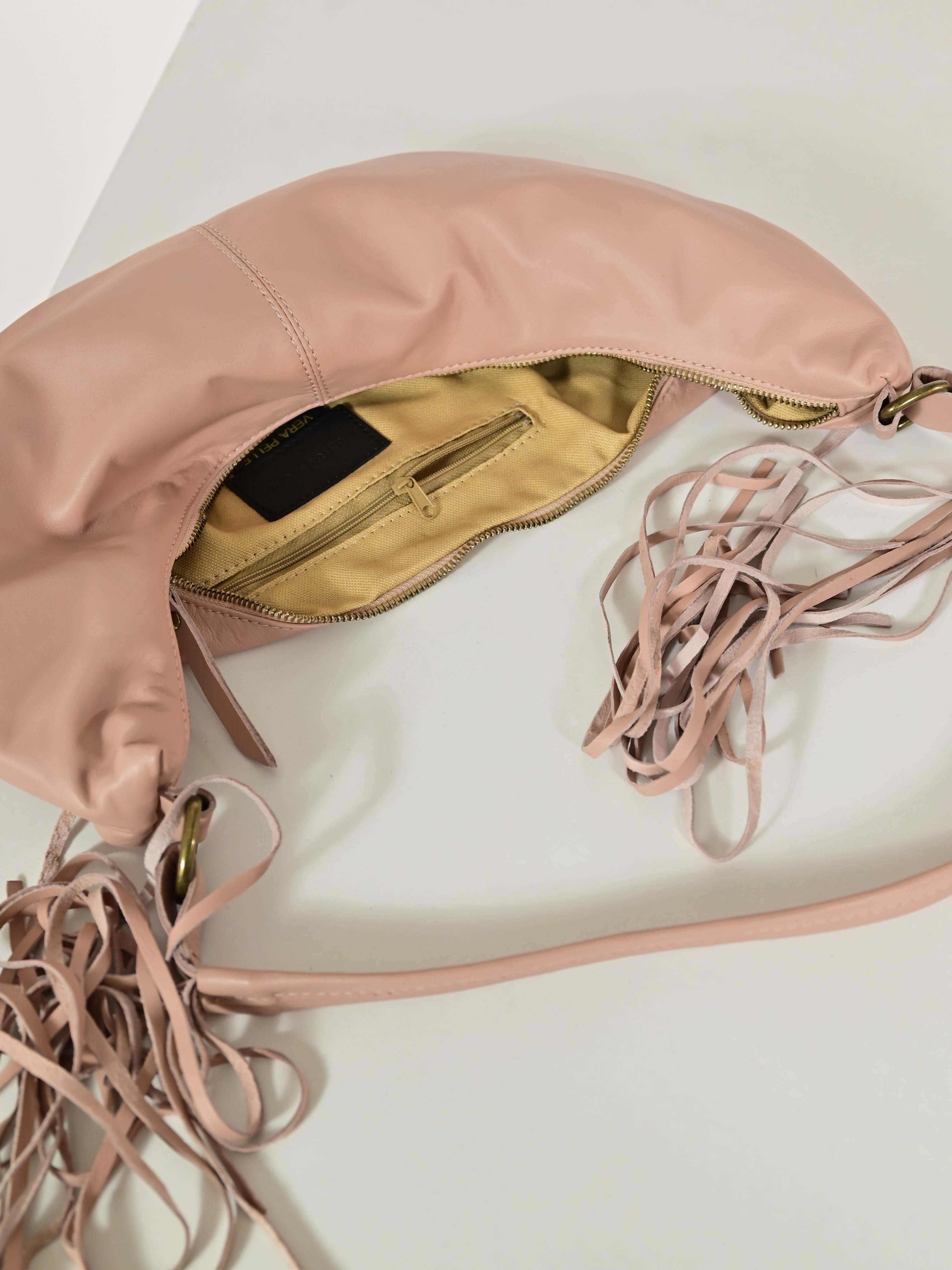 Borsa marsupio frange vera pelle cipria GGAR12028 CIPRIA LALTRA|STORIA 