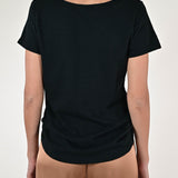 T-shirt scollo a V cotone-lino nero TATSV11 NERO LALTRA|STORIA 