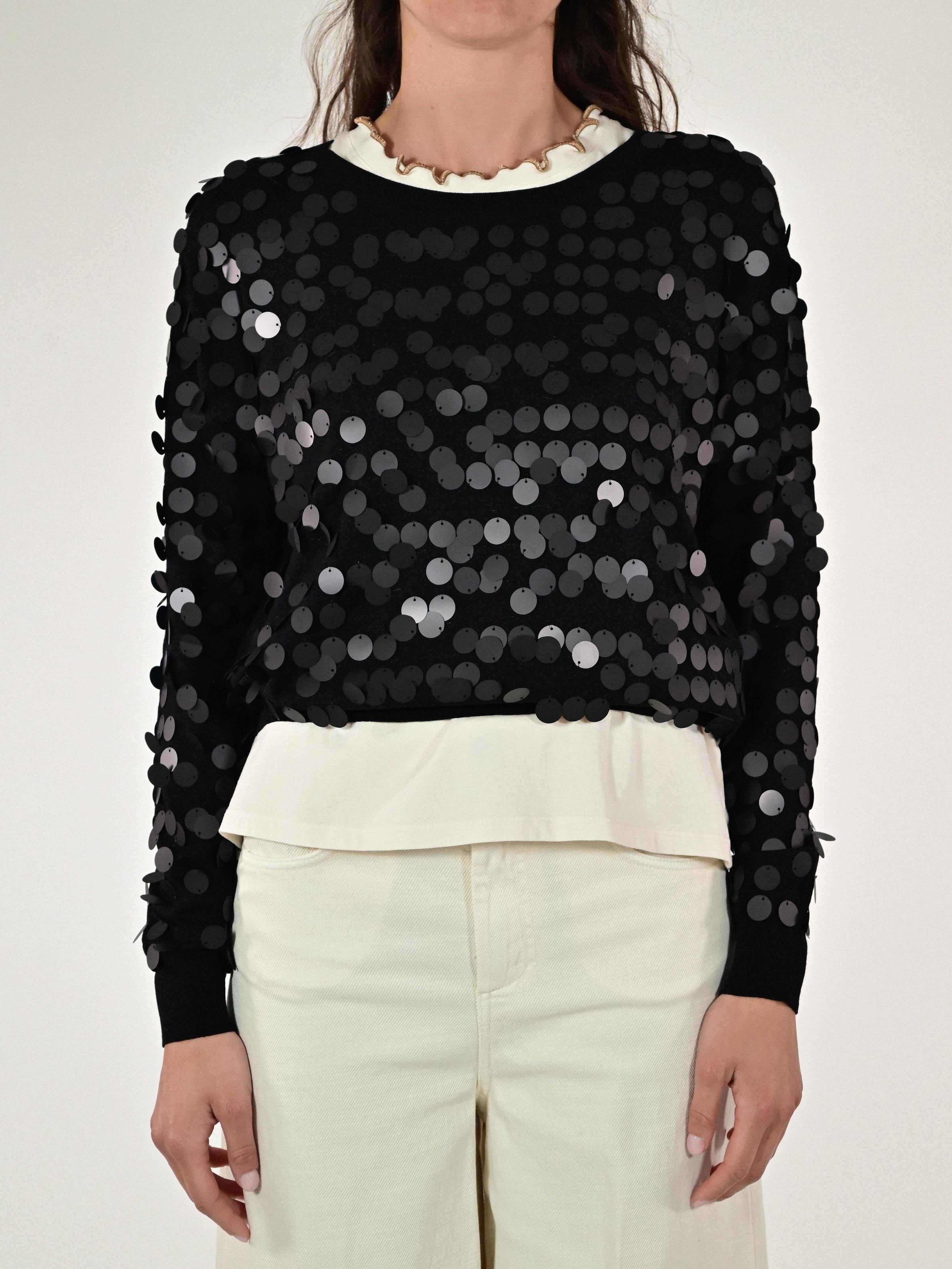 Maglia girocollo paillettes viscosa nero D93VN4224 NERO LALTRA|STORIA 