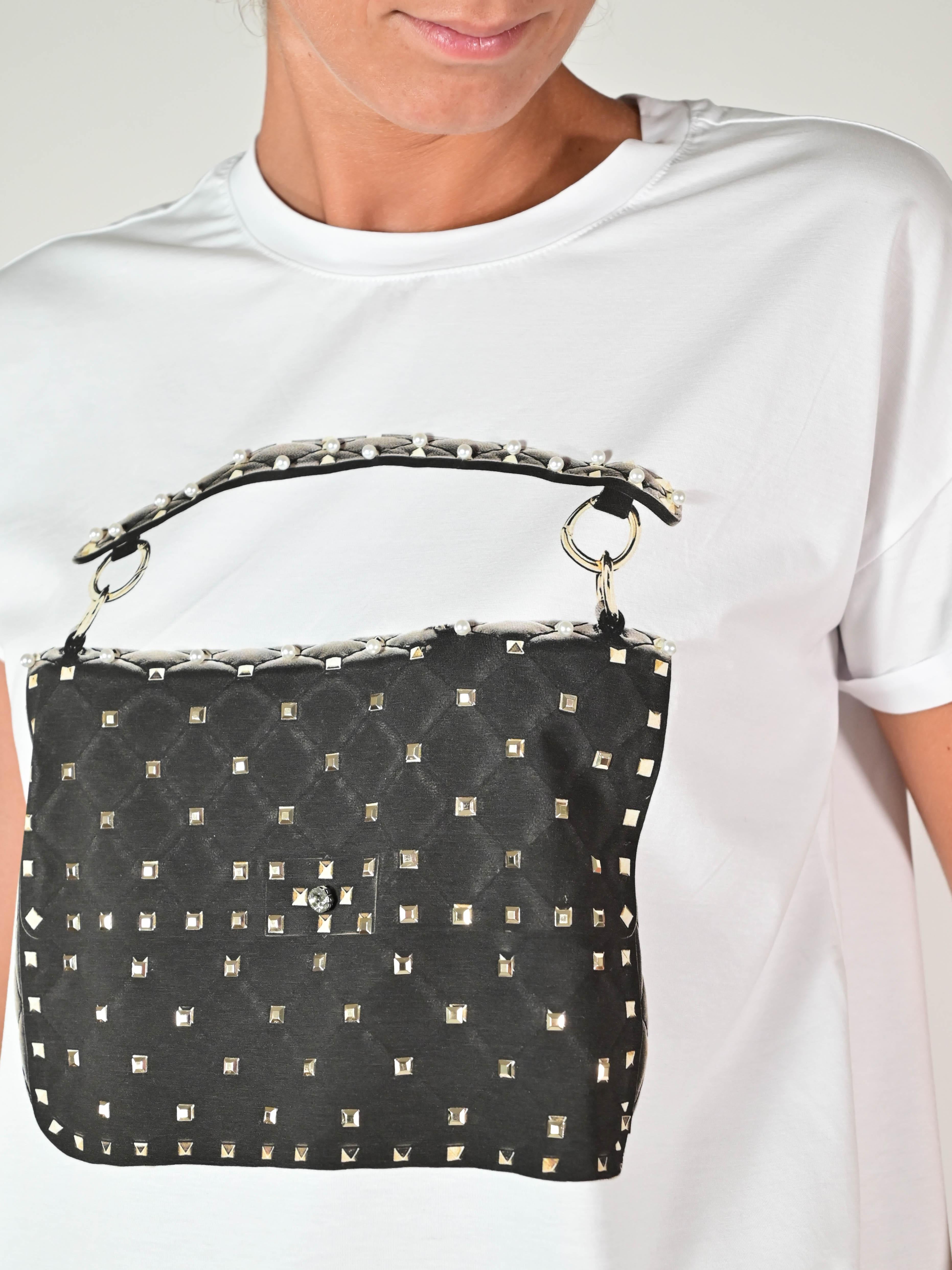 Maglia borsa con applicazioni cotone M1488-T115S443BI23 BIANCO LALTRA|STORIA 
