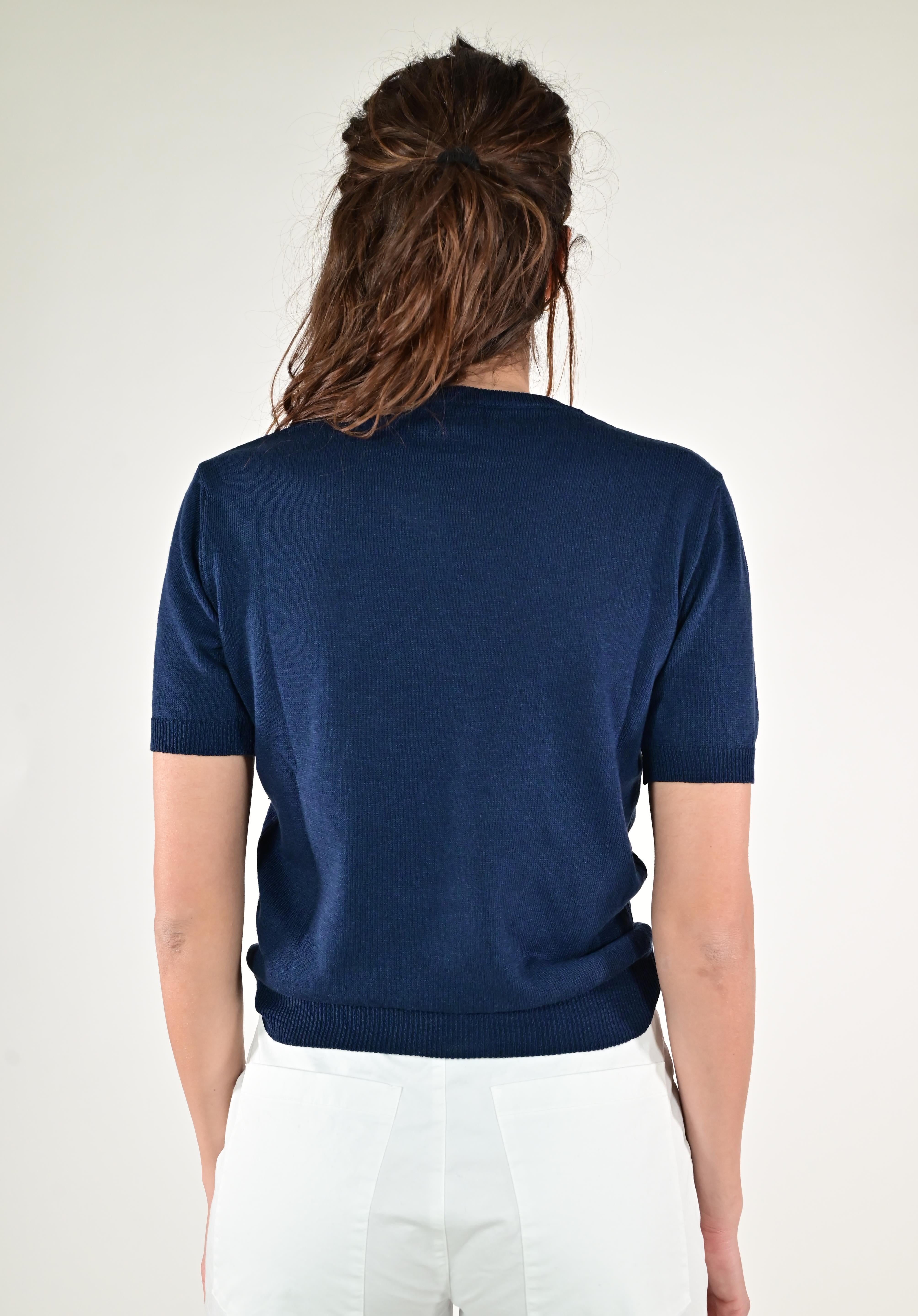 Maglia girocollo rasata a maniche corte blu E-2522519 BLU LALTRA|STORIA 