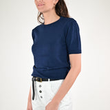 Maglia girocollo rasata a maniche corte blu E-2522519 BLU LALTRA|STORIA 