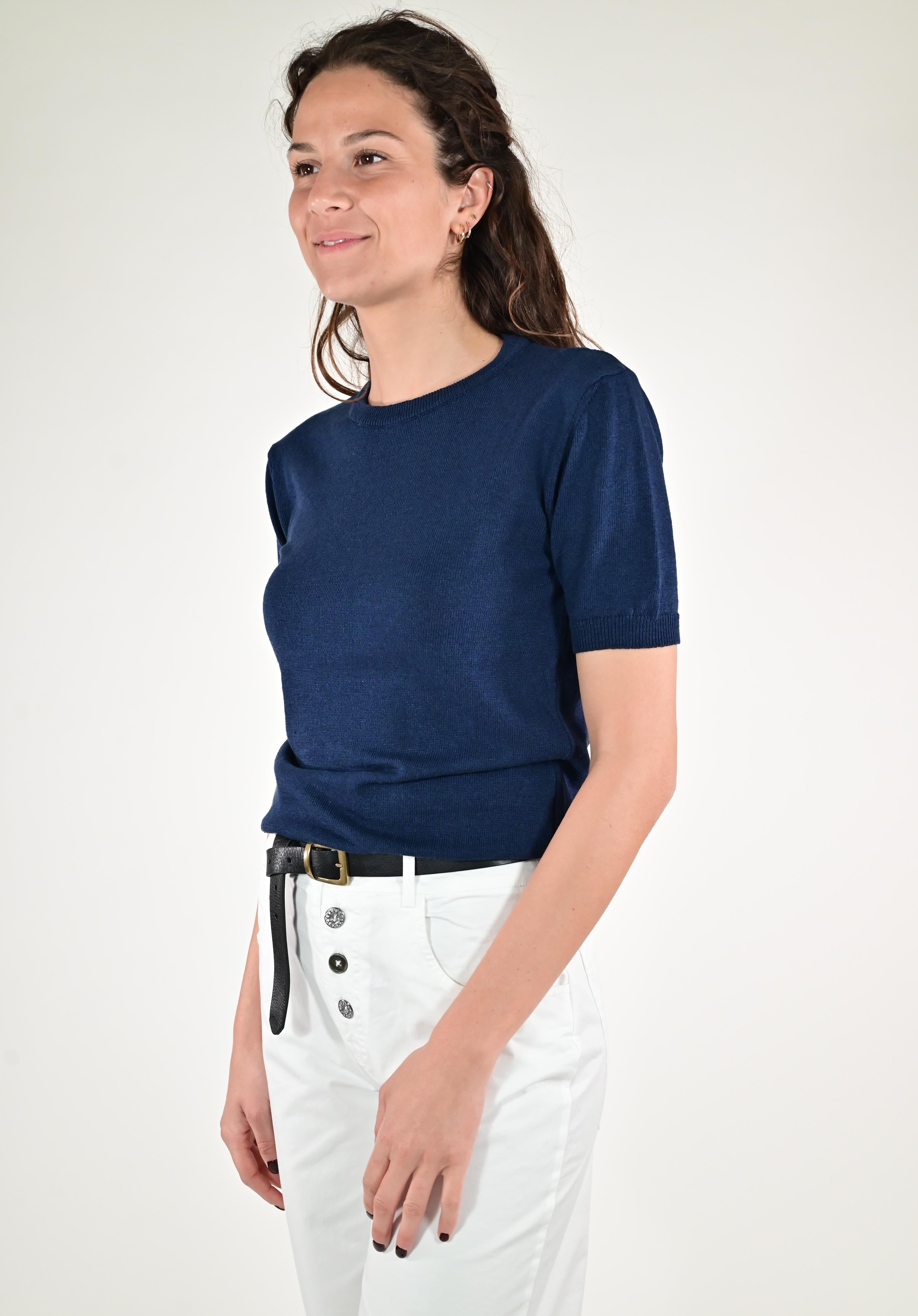 Maglia girocollo rasata a maniche corte blu E-2522519 BLU LALTRA|STORIA 