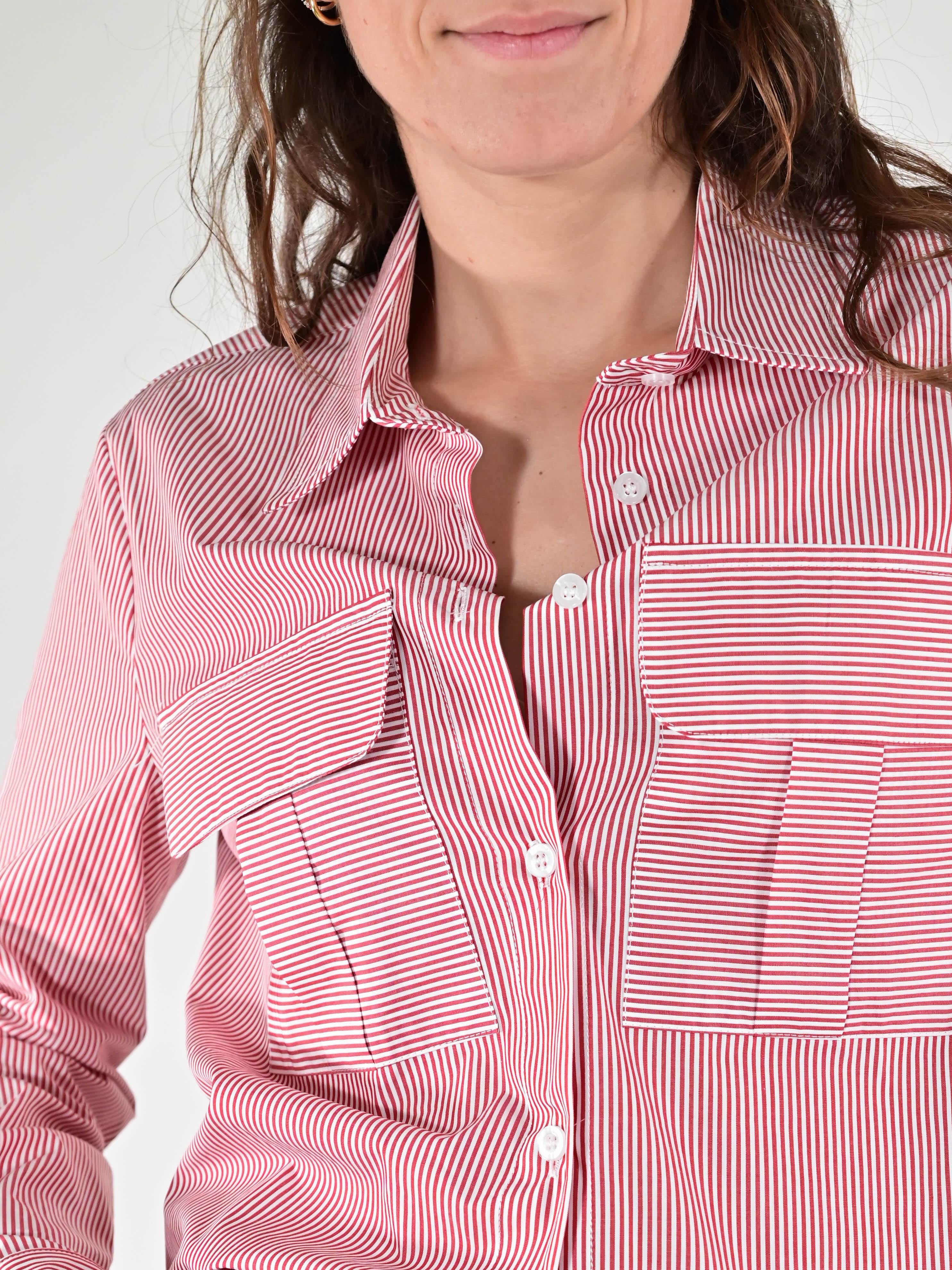 Camicia righe tasche cotone rossa C5569-T182-BAS27 RIGA ROSSA LALTRA|STORIA 