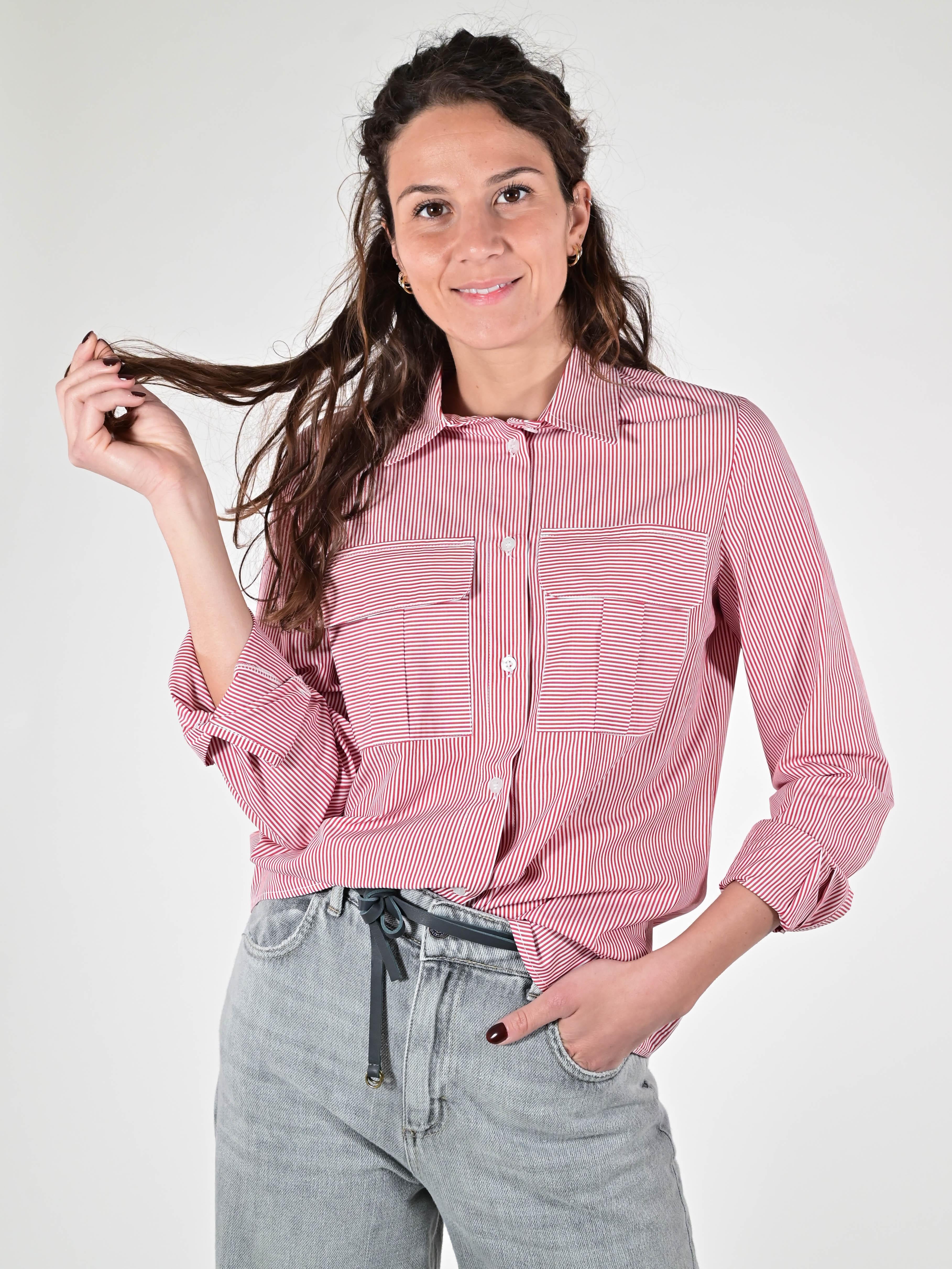 Camicia righe tasche cotone rossa C5569-T182-BAS27 RIGA ROSSA LALTRA|STORIA 