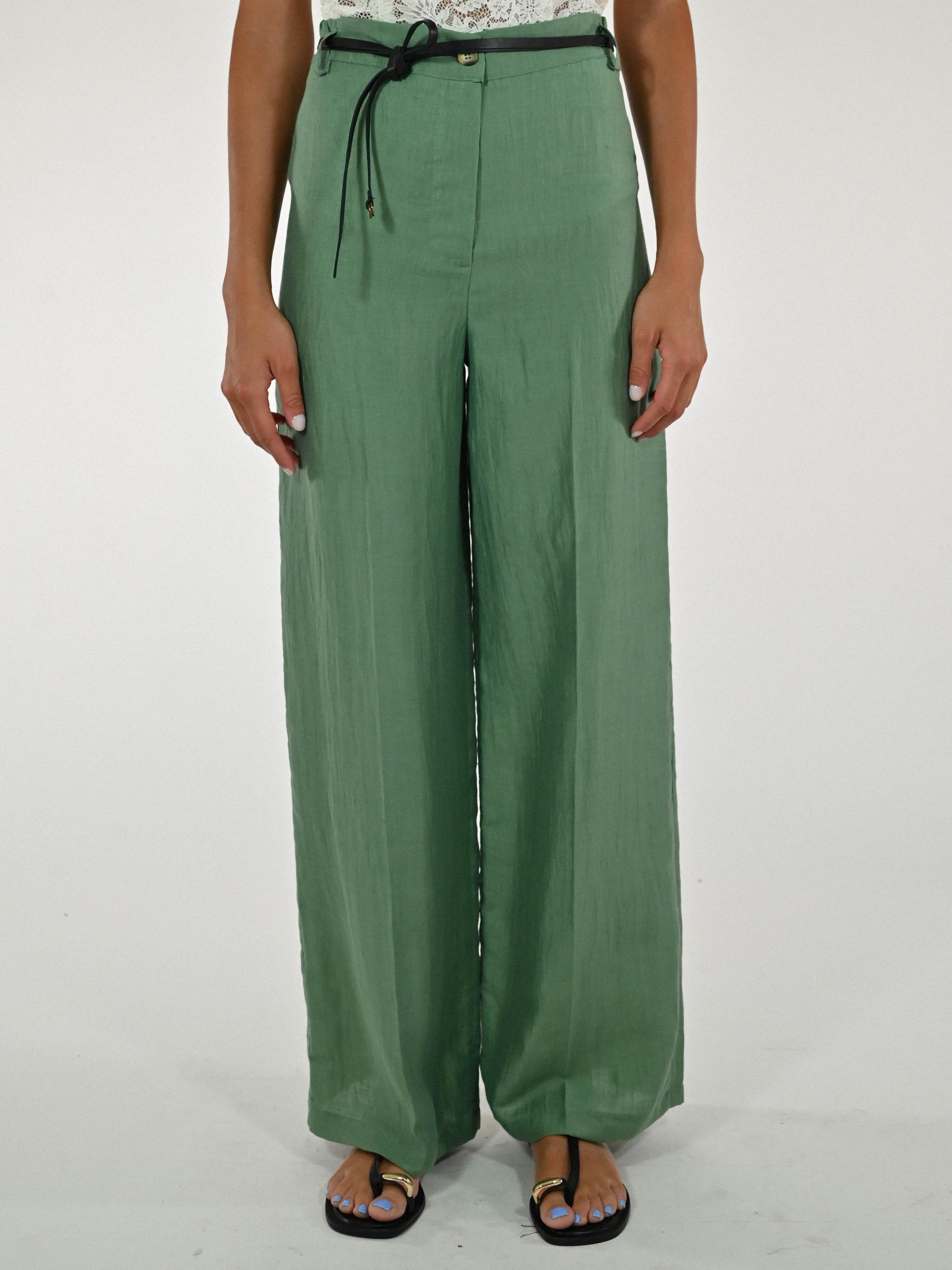 Pantalone palazzo cangiante lino salvia CPPE25432434 SALVIA LALTRA|STORIA 
