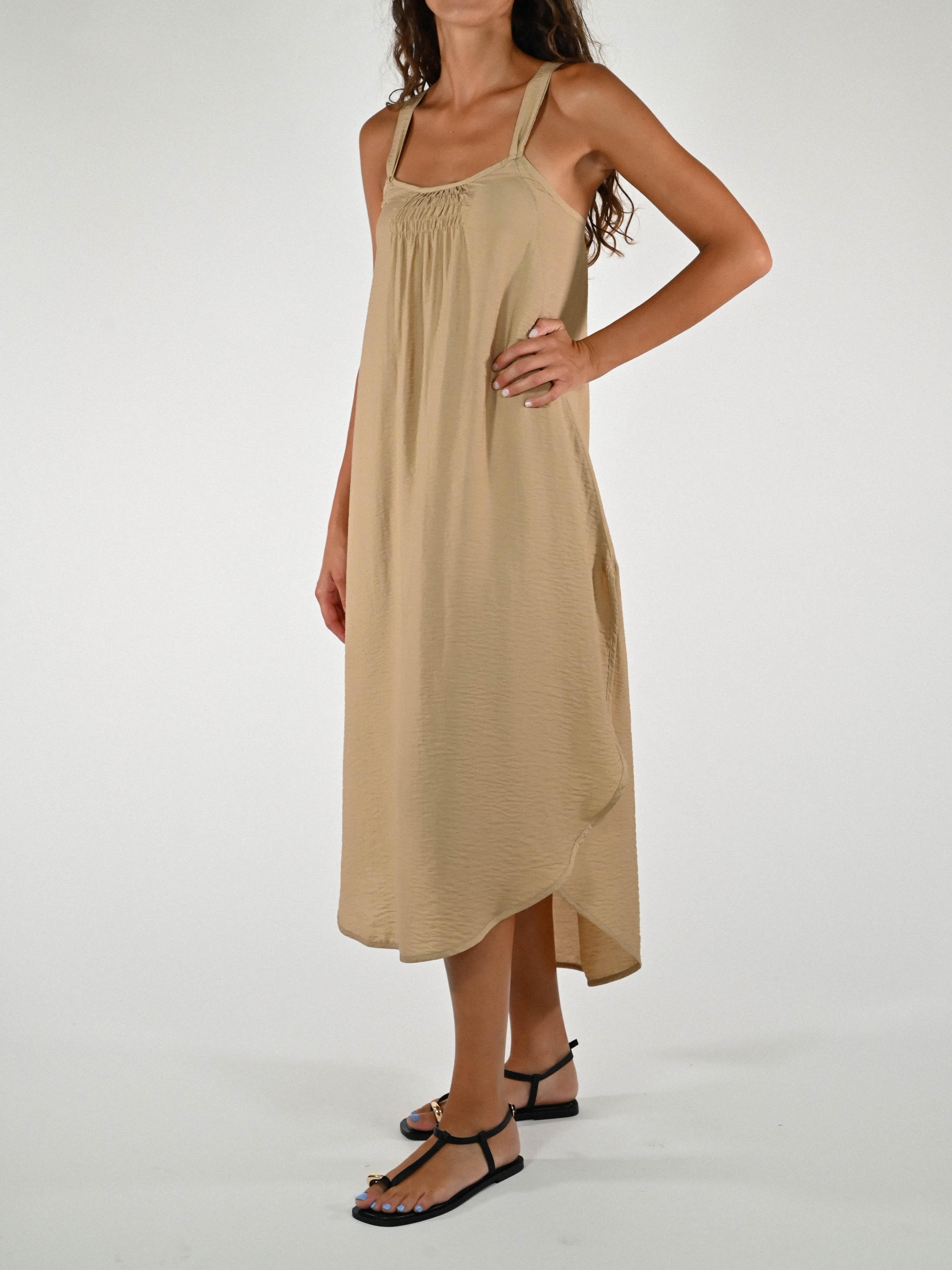 Abito spacchi laterali viscosa beige VB5561330 BEIGE LALTRA|STORIA 
