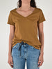 T-shirt scollo a V cotone-lino tabacco