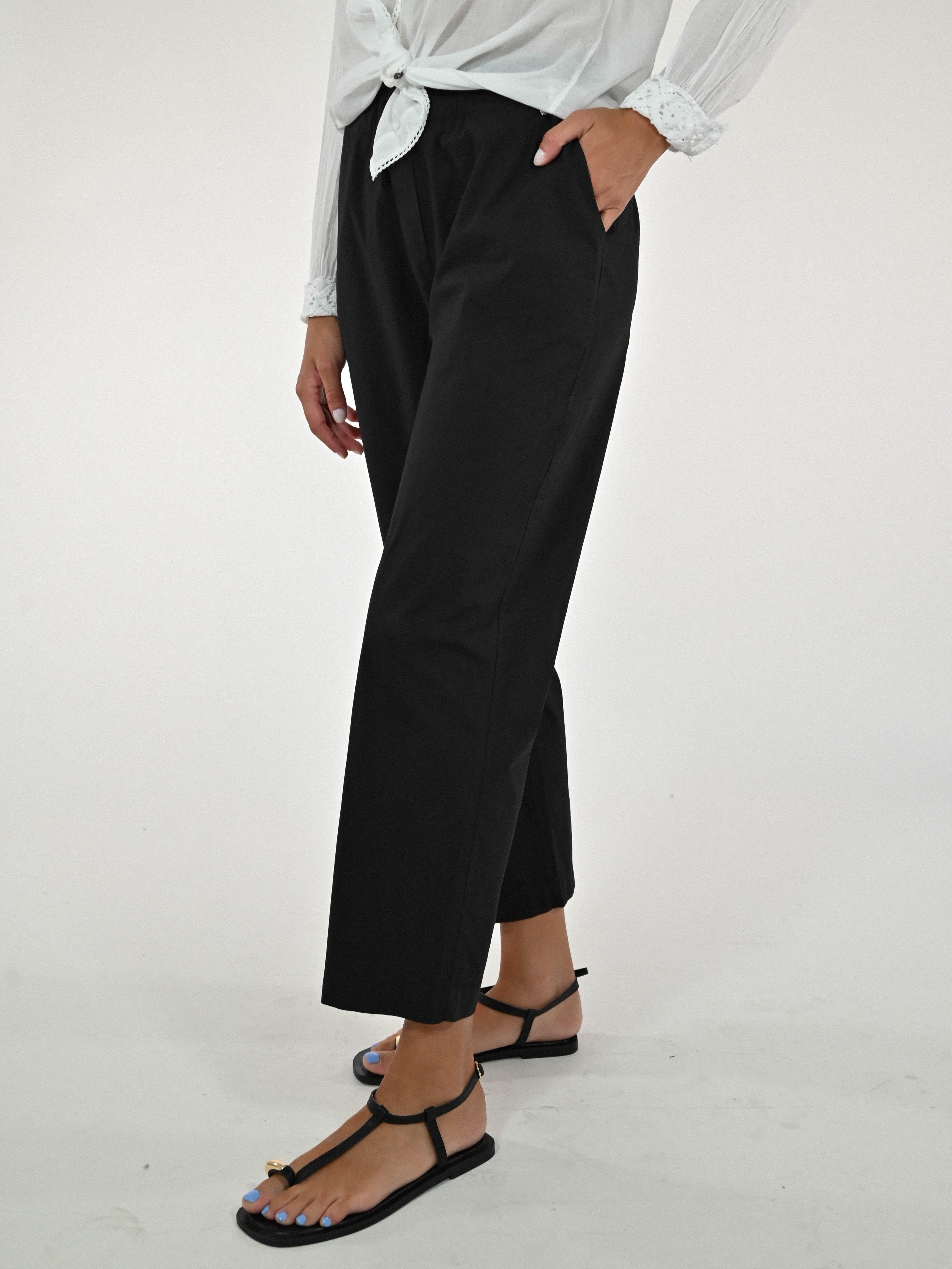 Pantalone elastico vita cotone nero P1107023 NERO LALTRA|STORIA 