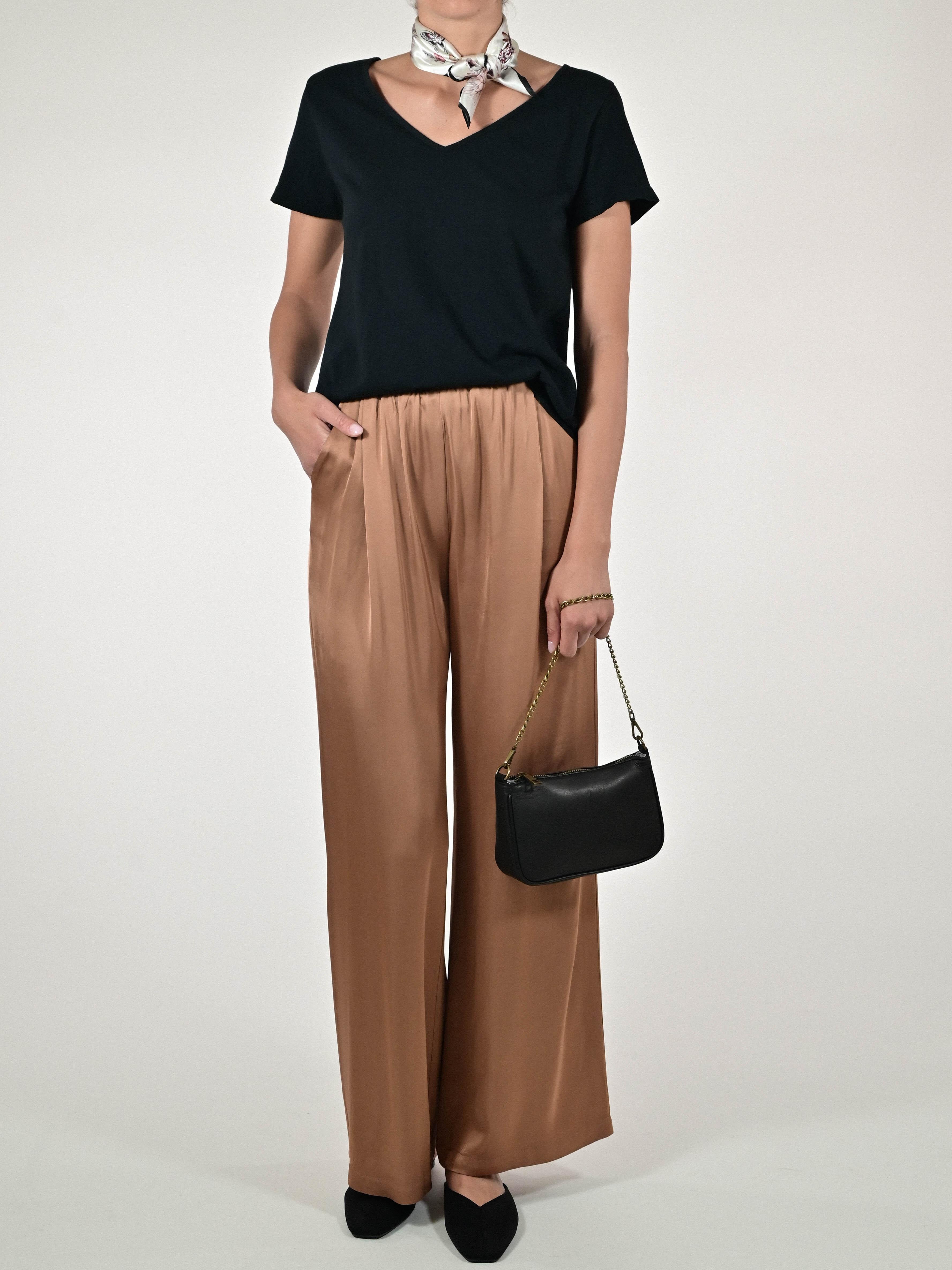 Pantalone palazzo raso viscosa mocha mou P1097224 MOCHA MOUSSE LALTRA|STORIA 
