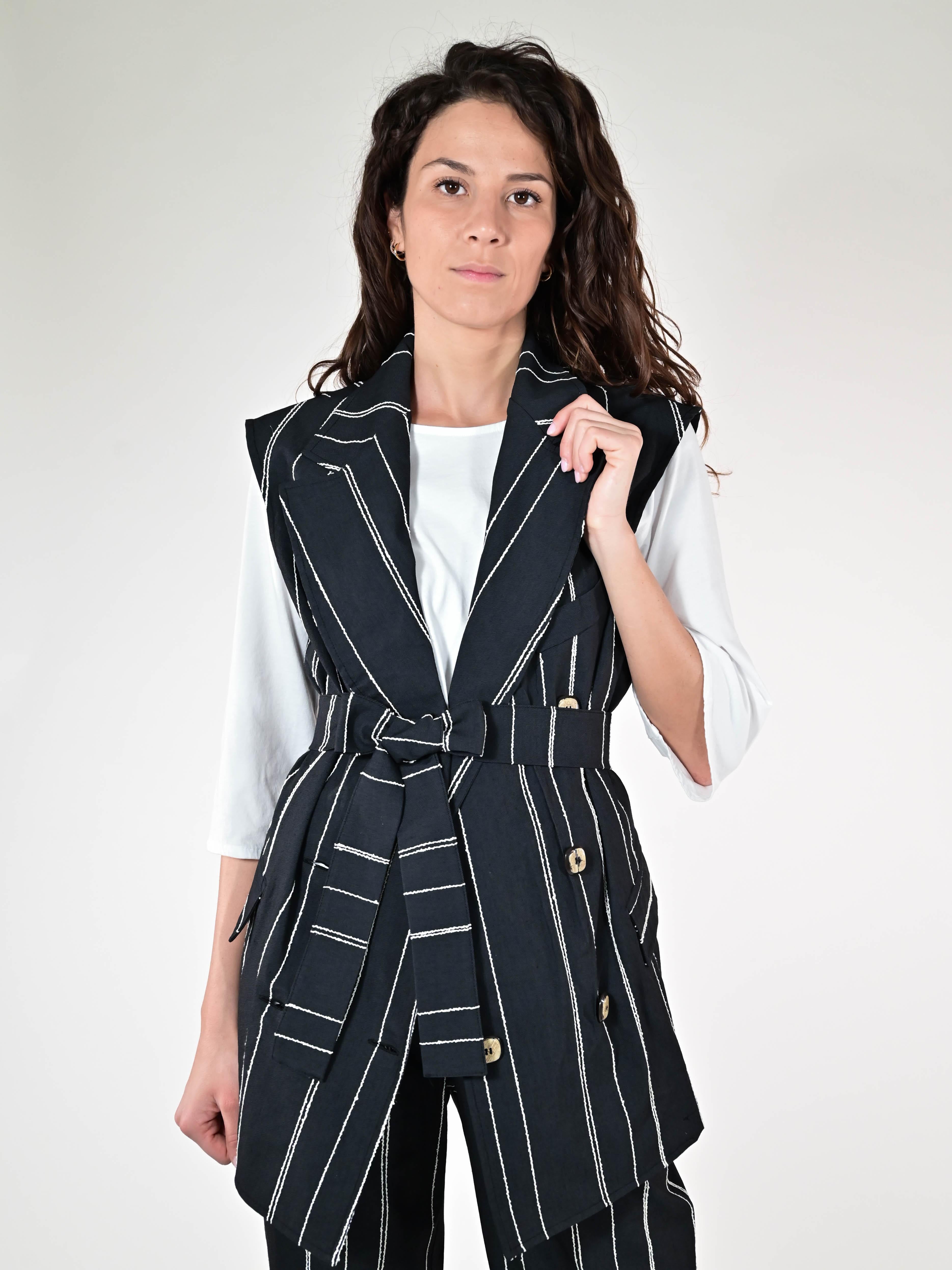Gilet gessato cotone nero G1091152 NERO LALTRA|STORIA 