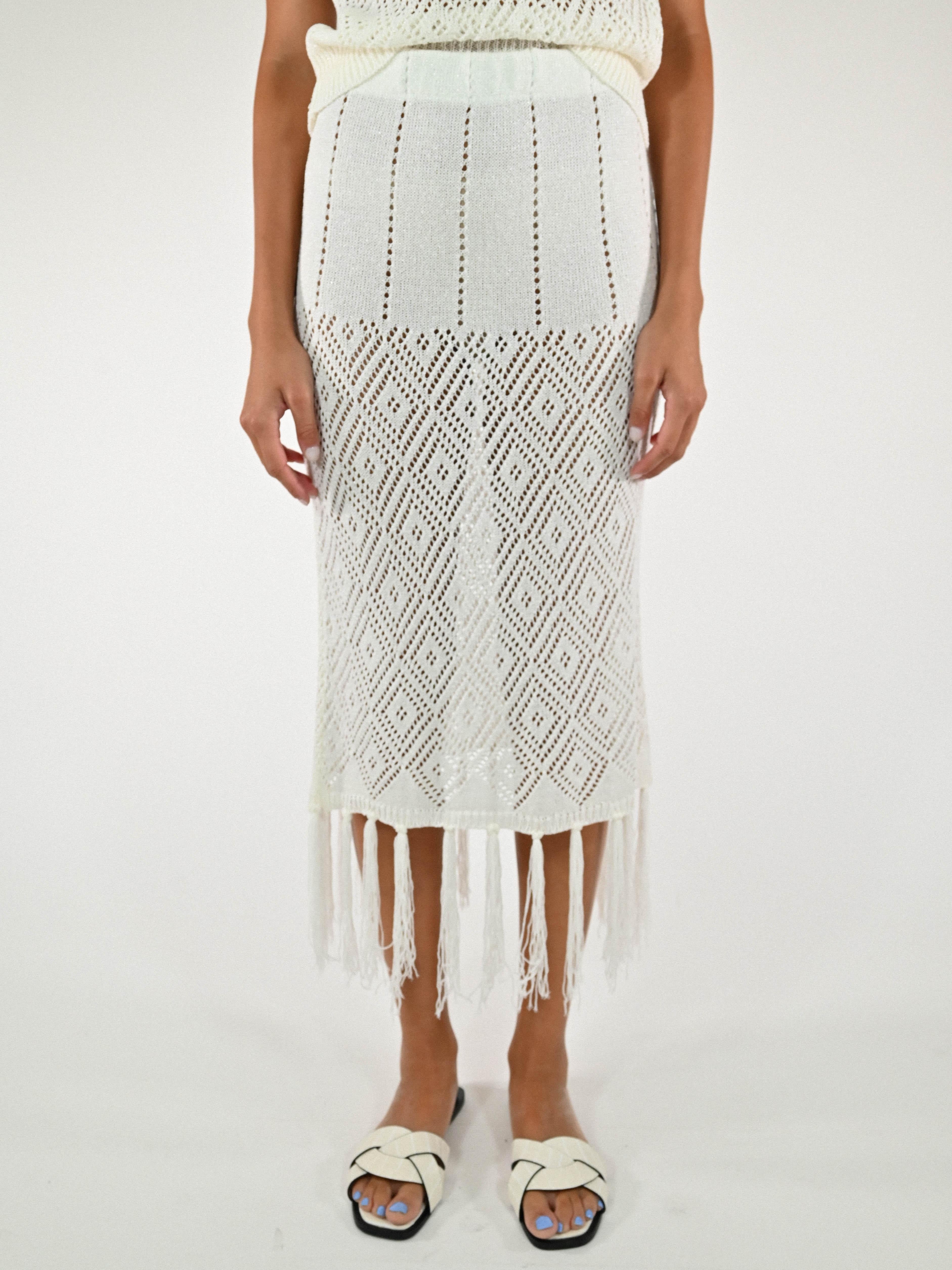 Gonna crochet lurex viscosa bianca G6825-T183-BAS25 BIANCO LALTRA|STORIA 